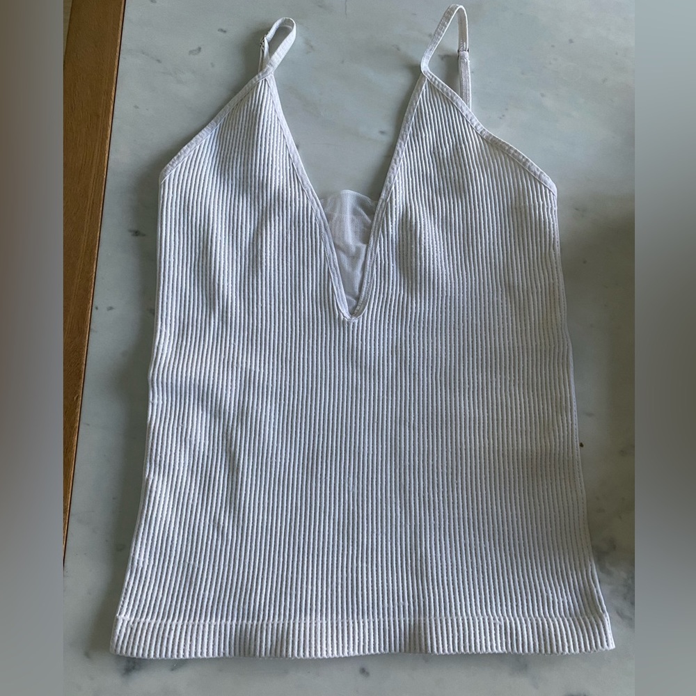 Free People White Ribbed Tank with Mesh V